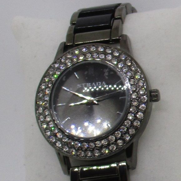 STRADA Watch Austrian Crystal Black Band - Picture 1 of 4